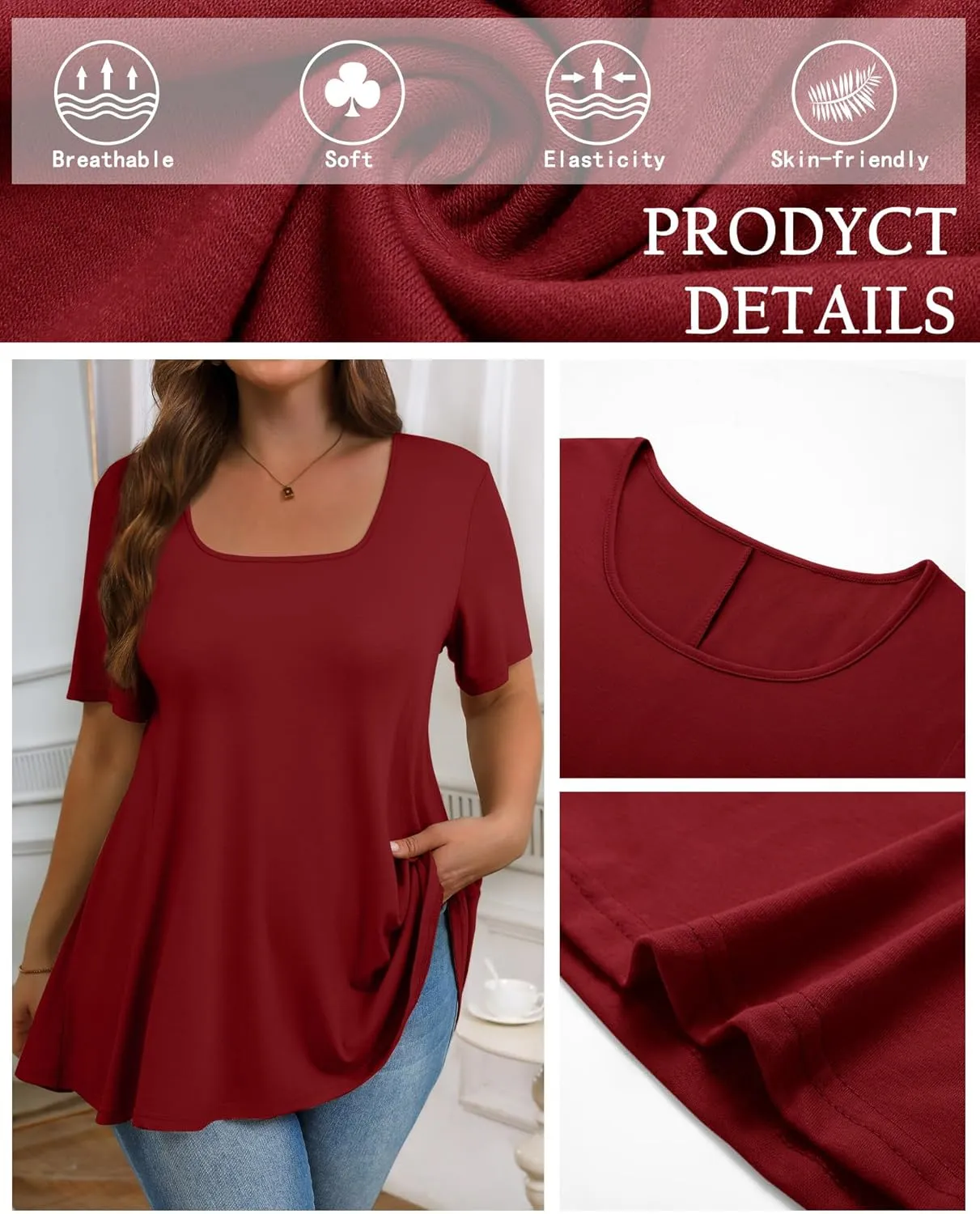 3 Pack Plus Size Tops for Women Casual U Neck A Line Top Short Sleeve Loose Fit Flowy Shirts Tunic Blouses XL-5XL
