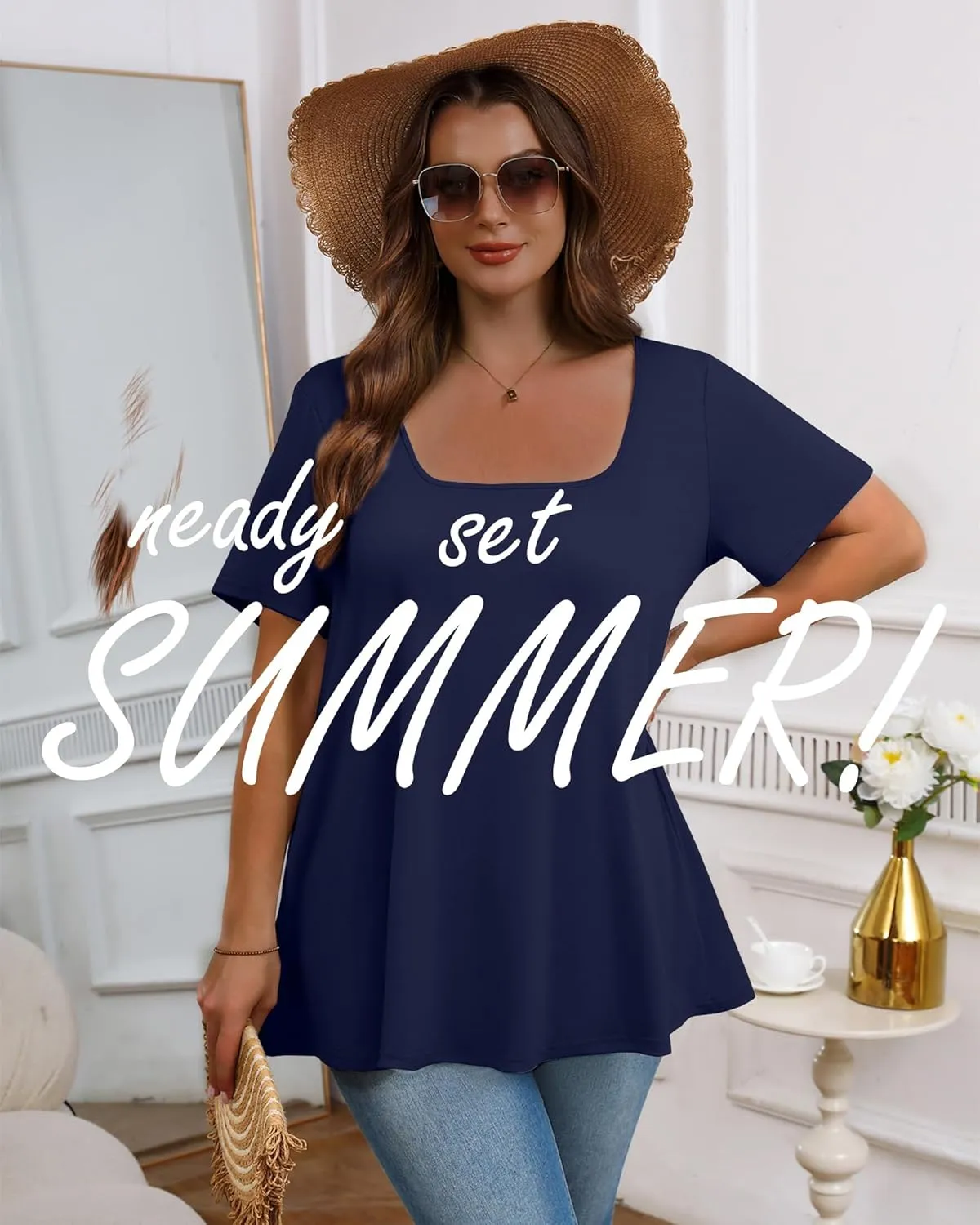 3 Pack Plus Size Tops for Women Casual U Neck A Line Top Short Sleeve Loose Fit Flowy Shirts Tunic Blouses XL-5XL