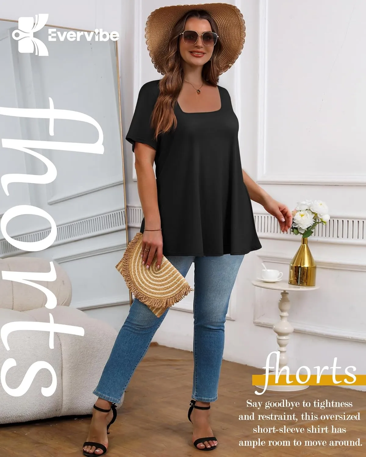 3 Pack Plus Size Tops for Women Casual U Neck A Line Top Short Sleeve Loose Fit Flowy Shirts Tunic Blouses XL-5XL