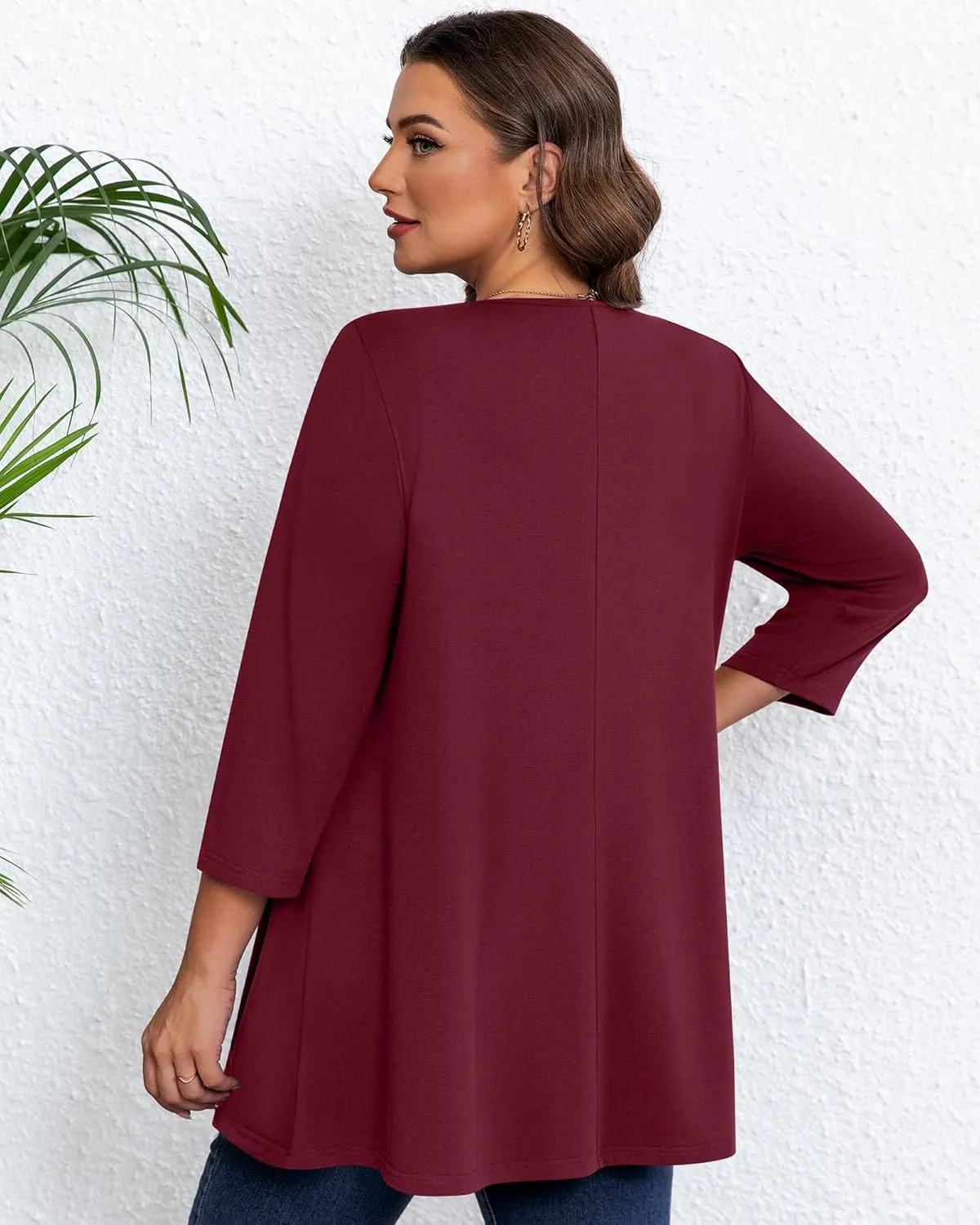 3 Pack Women's Plus Size Tunic Tops, 3/4 Sleeve Loose Fit Tunics Comfy Casual Swing Tops Flare T-shirt for Leggings