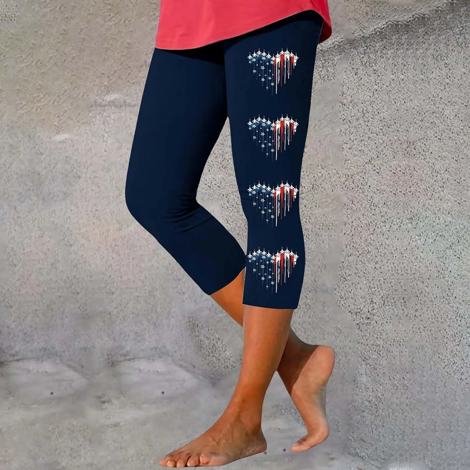4th of July Capri Leggings for Women Summer High Waist American Flag Yoga Pants Patriotic Cropped Trousers with Pockets