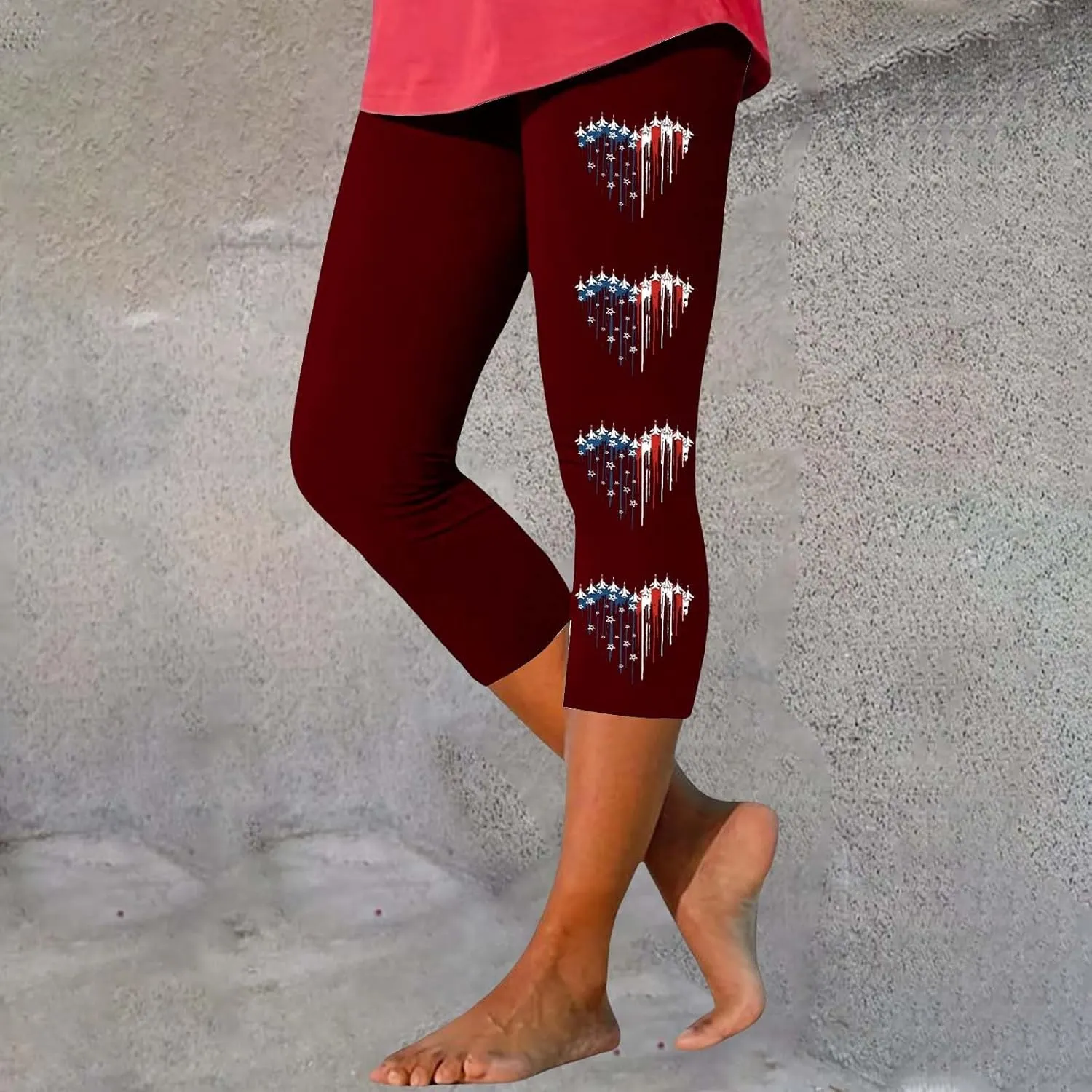 4th of July Capri Leggings for Women Summer High Waist American Flag Yoga Pants Patriotic Cropped Trousers with Pockets