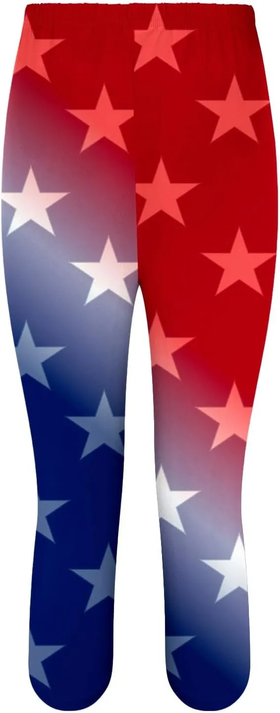 4th of July USA Patriotic Womens Capris Leggings Summer High Waist Pant Tummy Control Knee Length Slim Fit Yoga Cropped