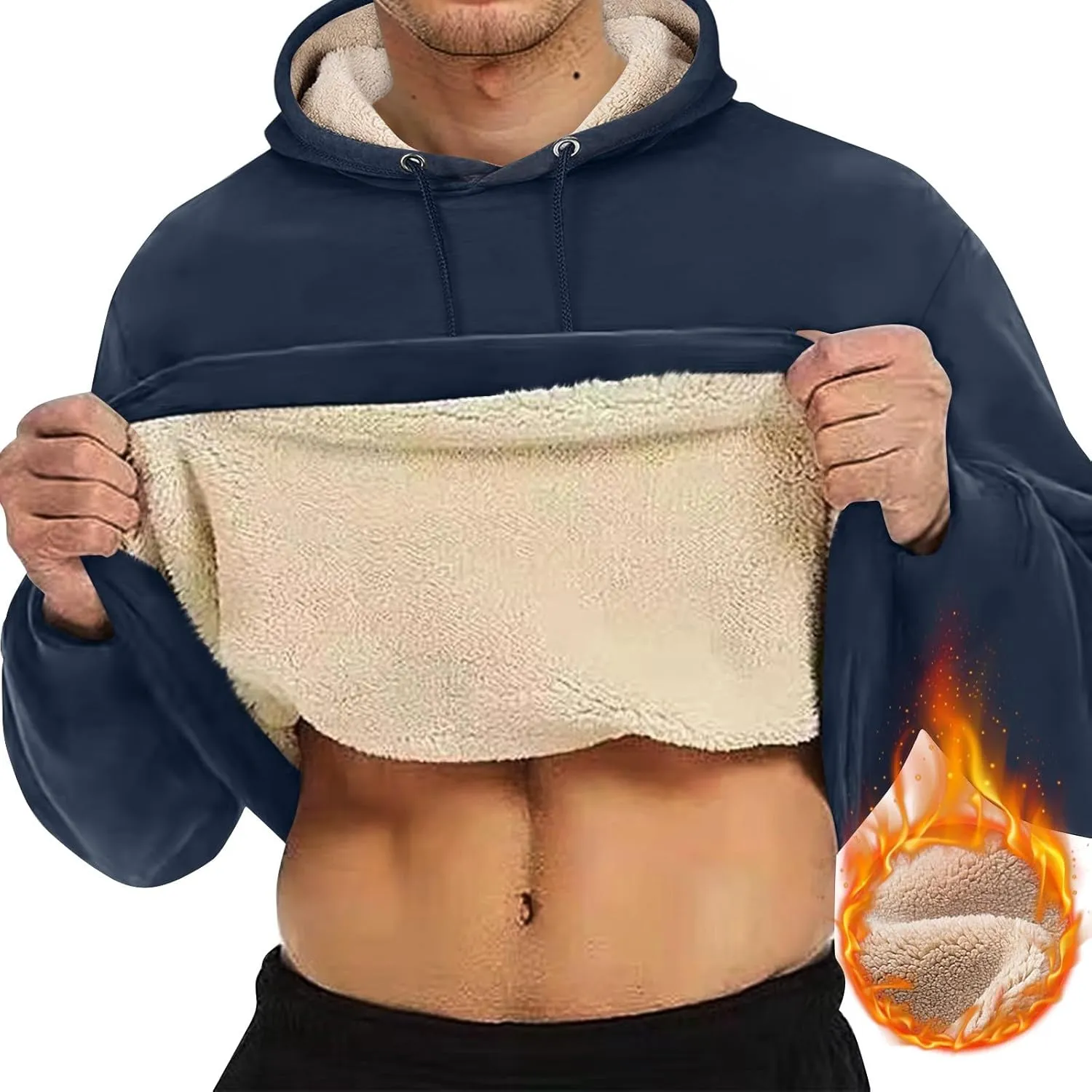 ADHOWBEW Mens Thermal Long Sleeve Thick Sweatshirts Pullover Sherpa Lined Heavy Weight Cold Weather Fleece Hoodies