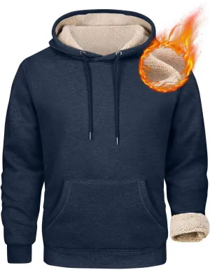 ADHOWBEW Mens Thermal Long Sleeve Thick Sweatshirts Pullover Sherpa Lined Heavy Weight Cold Weather Fleece Hoodies