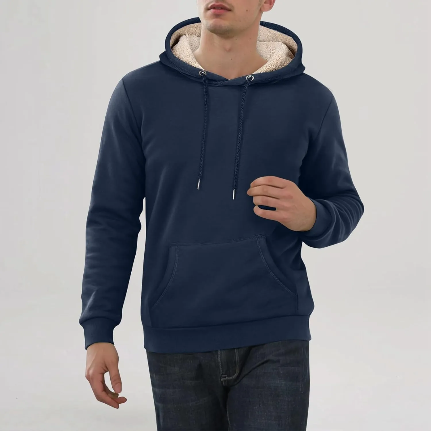 ADHOWBEW Mens Thermal Long Sleeve Thick Sweatshirts Pullover Sherpa Lined Heavy Weight Cold Weather Fleece Hoodies