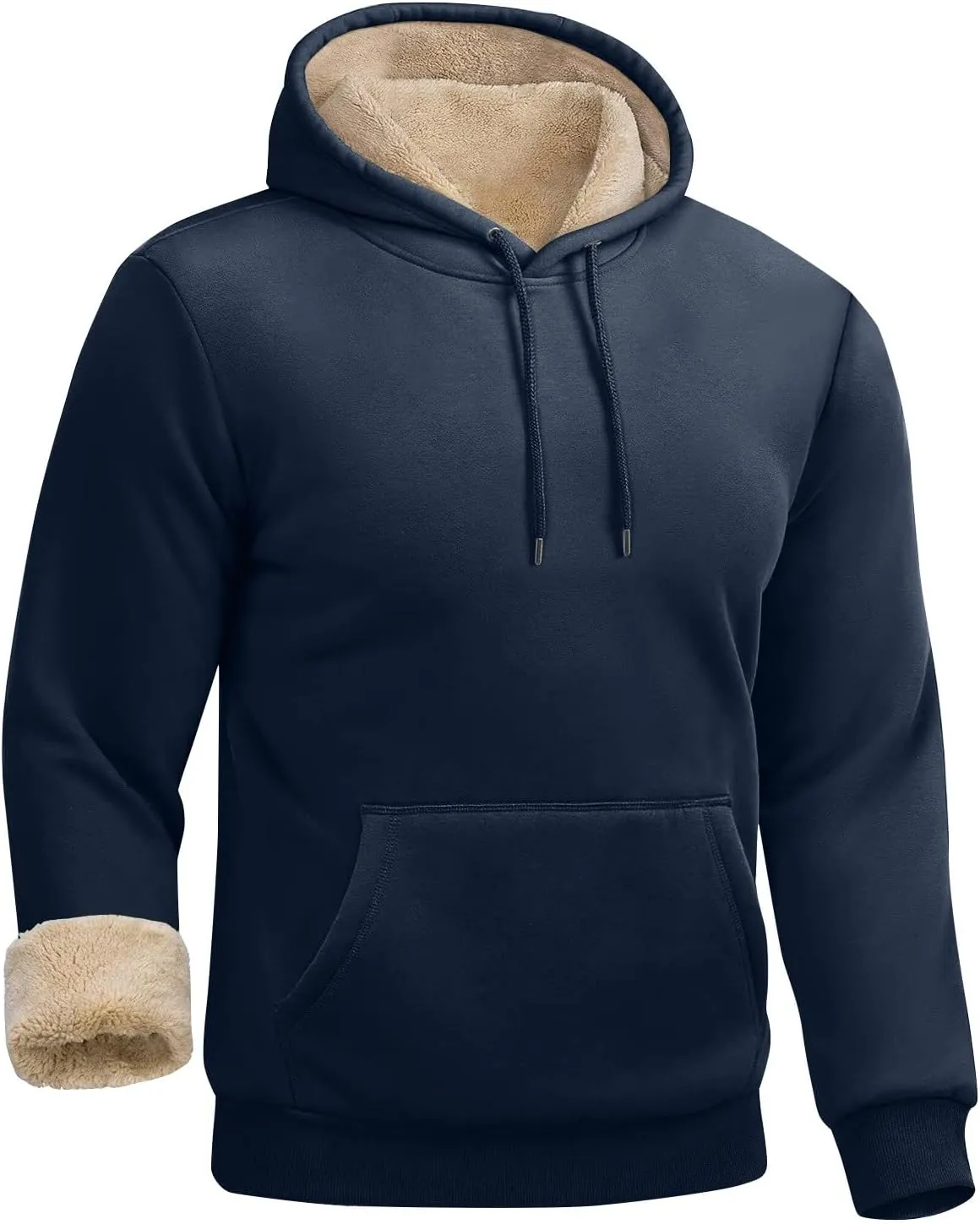 ADHOWBEW Mens Thermal Long Sleeve Thick Sweatshirts Pullover Sherpa Lined Heavy Weight Cold Weather Fleece Hoodies