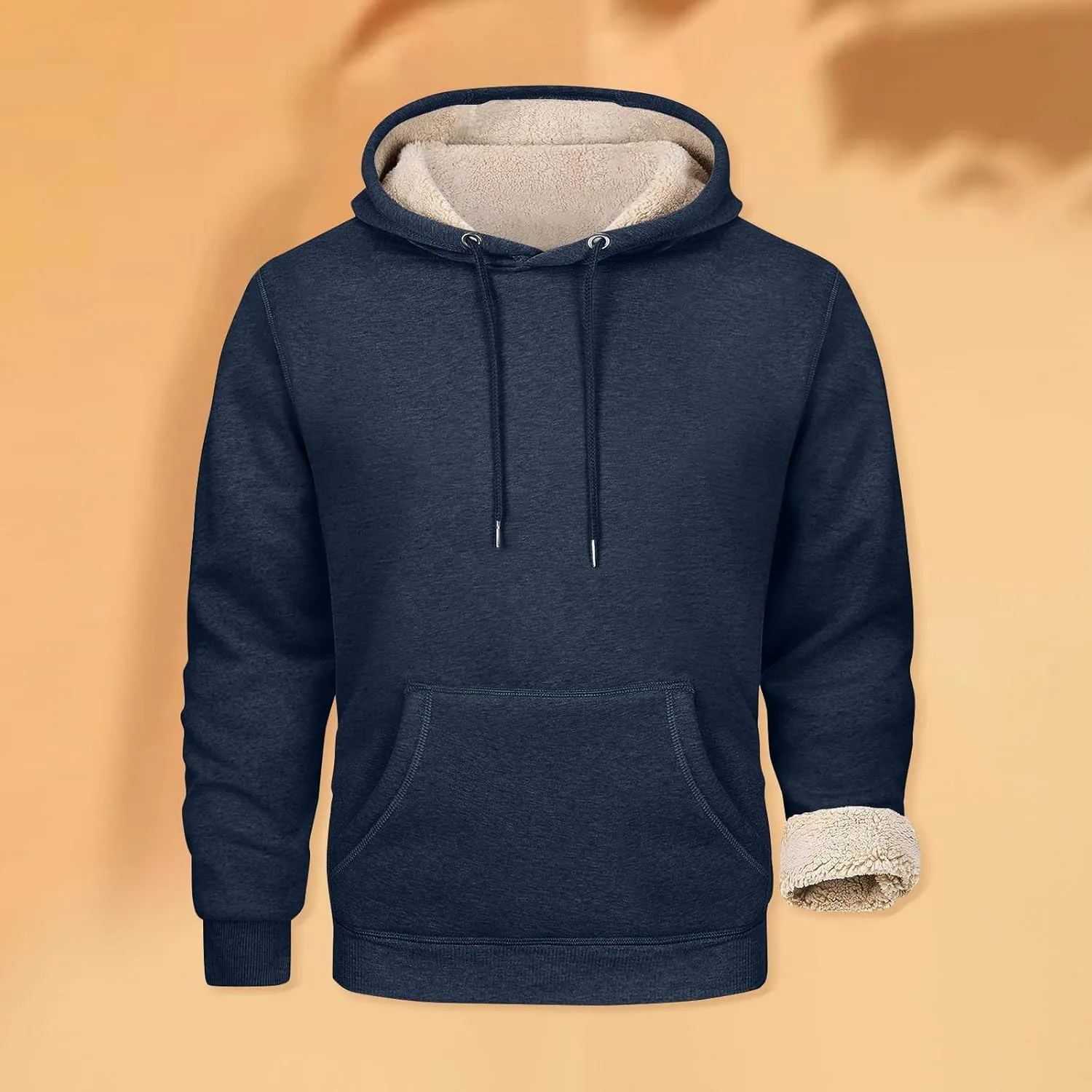 ADHOWBEW Mens Thermal Long Sleeve Thick Sweatshirts Pullover Sherpa Lined Heavy Weight Cold Weather Fleece Hoodies