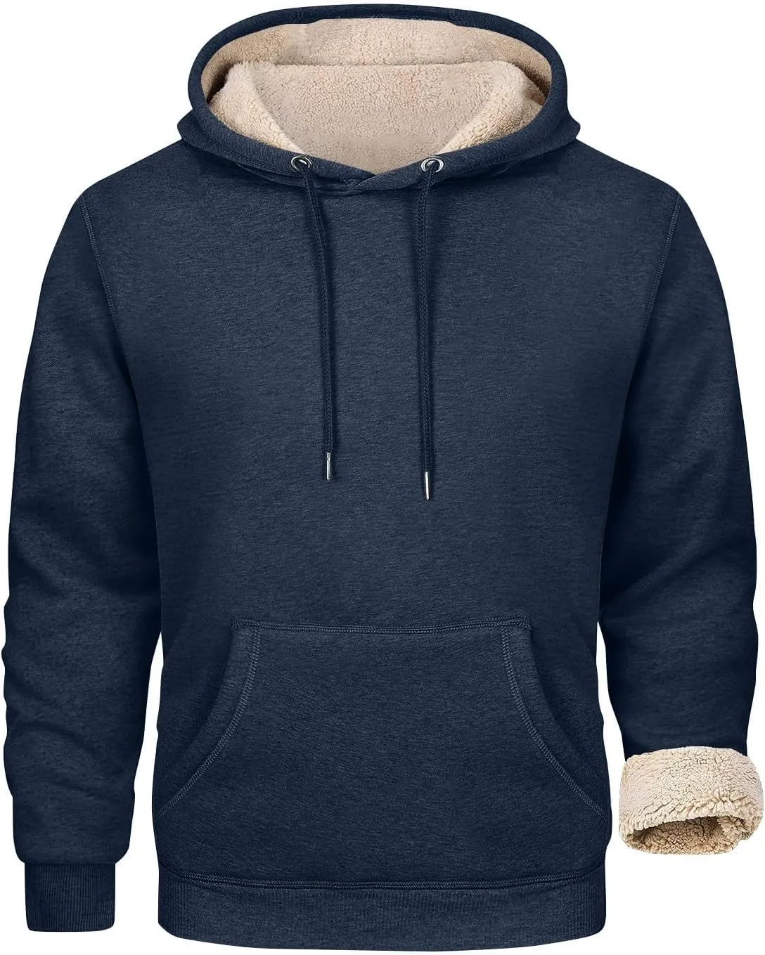 ADHOWBEW Mens Thermal Long Sleeve Thick Sweatshirts Pullover Sherpa Lined Heavy Weight Cold Weather Fleece Hoodies