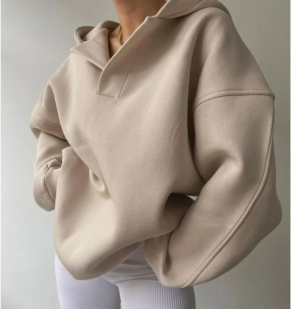 Aesthetic Hoodies for Women Hooded Long Sleeve Pullover Oversized Sweatshirts Casual V Neck Tops