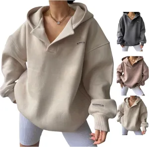 Aesthetic Hoodies for Women Hooded Long Sleeve Pullover Oversized Sweatshirts Casual V Neck Tops