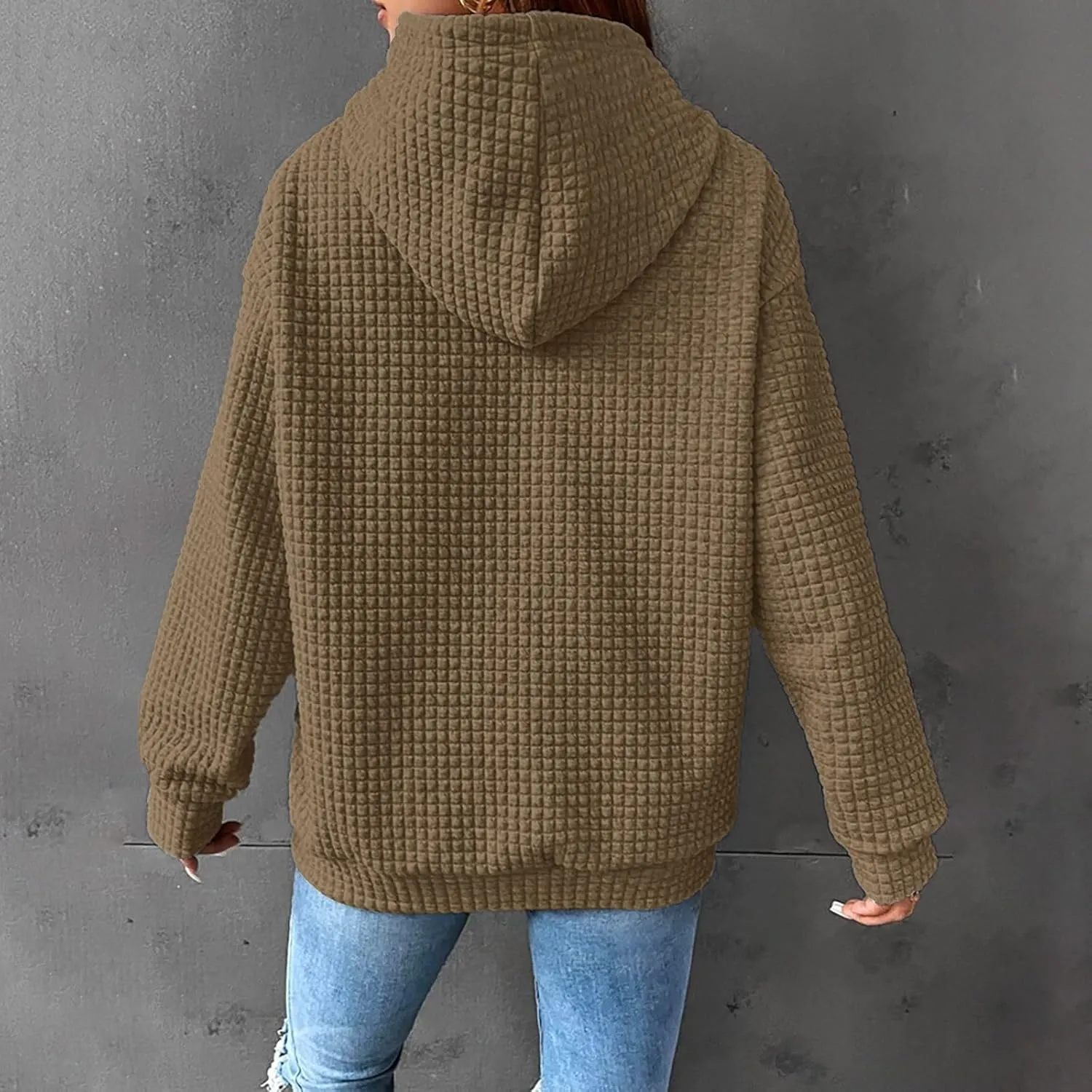 aihihe Women's Lightweight Waffle Hoodies 2023 Fall Casual Sweatshirt Trendy Dressy Drawstring Pullover Tops with Pockets