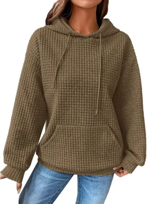 aihihe Women's Lightweight Waffle Hoodies 2023 Fall Casual Sweatshirt Trendy Dressy Drawstring Pullover Tops with Pockets