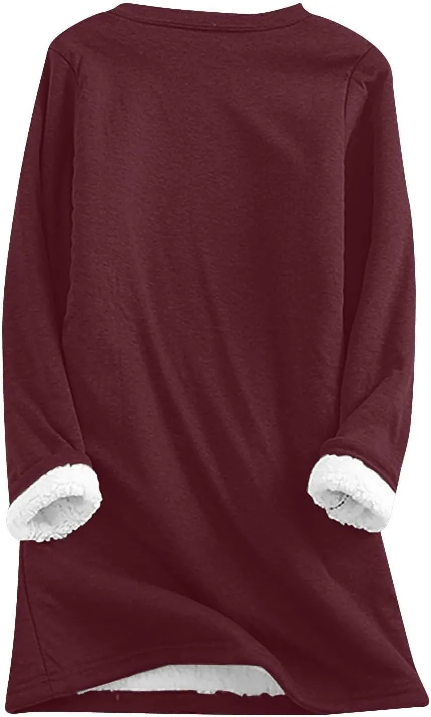 aihihe Women's Winter Warm Fleece Sherpa Lined Sweatshirts Plus Size Crewneck Casual Fluffy Loungewear Thermal Pullover