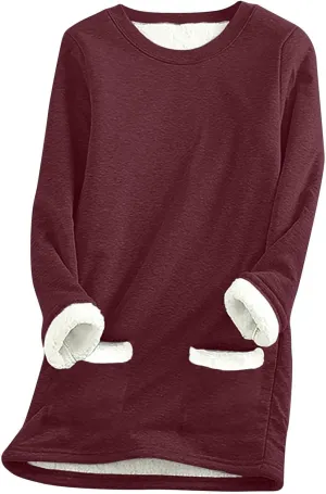 aihihe Women's Winter Warm Fleece Sherpa Lined Sweatshirts Plus Size Crewneck Casual Fluffy Loungewear Thermal Pullover