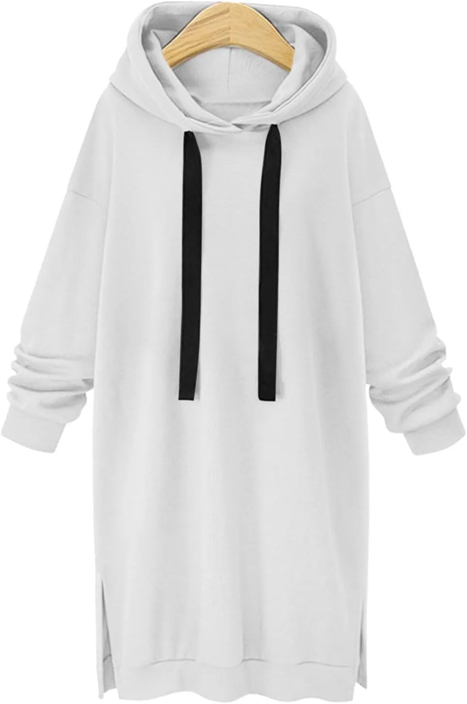Akklian Women's Hoodie Sweatshirt Dress Knee Length Long Pullover Tops Split Hem Drawstring Hoodies Fall Winter Plush Sweater