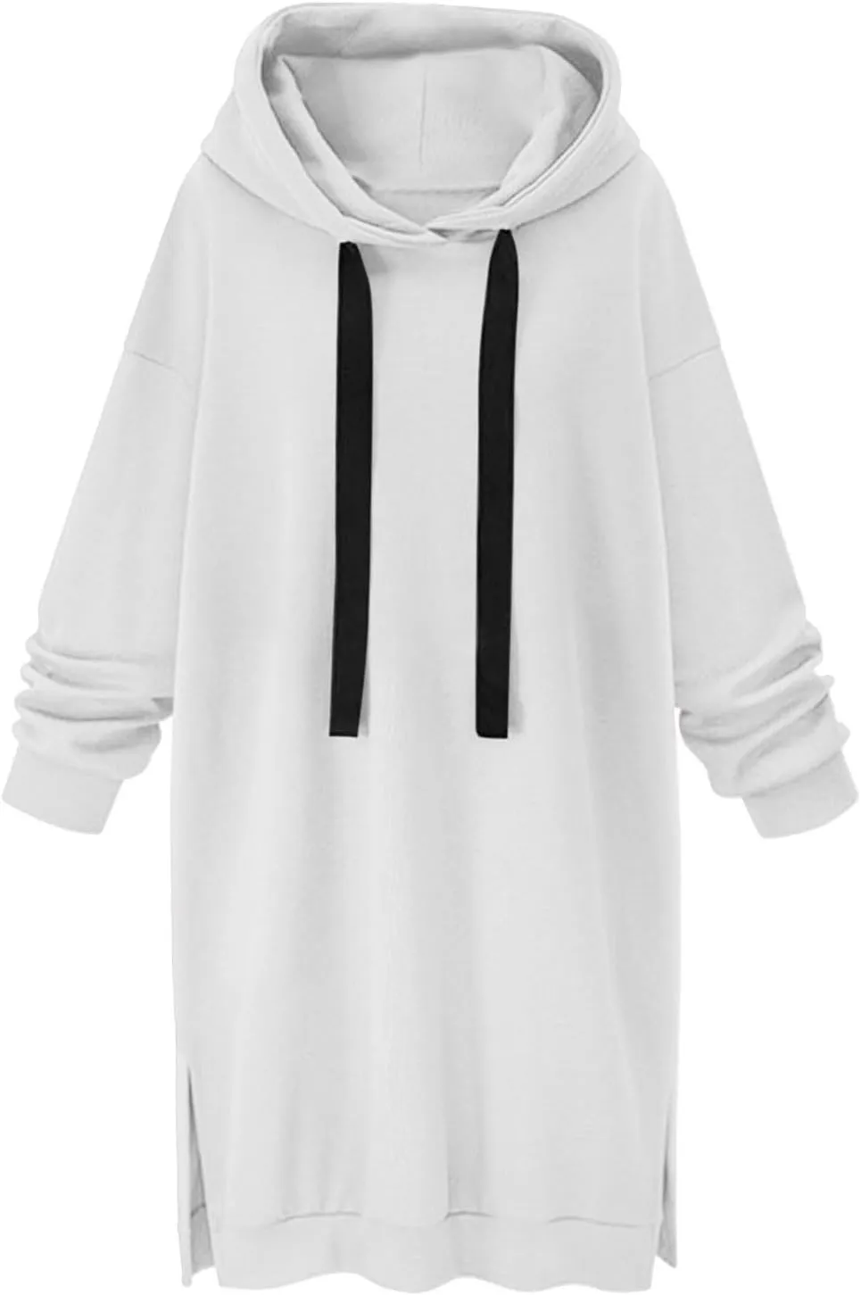 Akklian Women's Hoodie Sweatshirt Dress Knee Length Long Pullover Tops Split Hem Drawstring Hoodies Fall Winter Plush Sweater