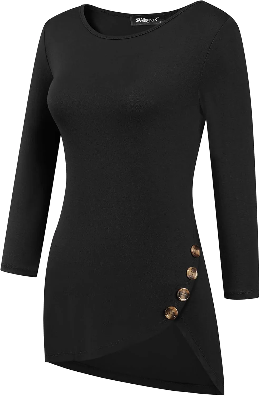 Allegra K Women's Tunic T-shirt Loose Spring 2025 Asymmetry Hem 3/4 Sleeve Round Neck Casual Basic Tops