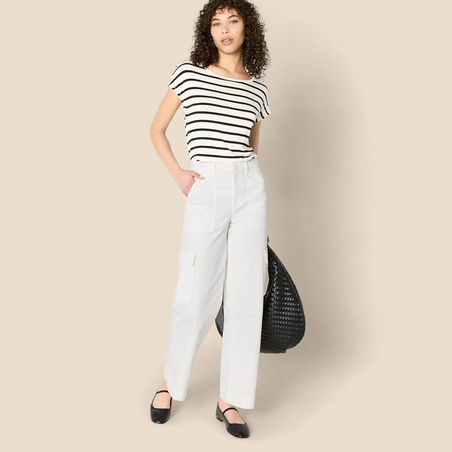 Amazon Essentials Women's High-Rise Regular-Fit Full-Length Cargo Khaki Pant