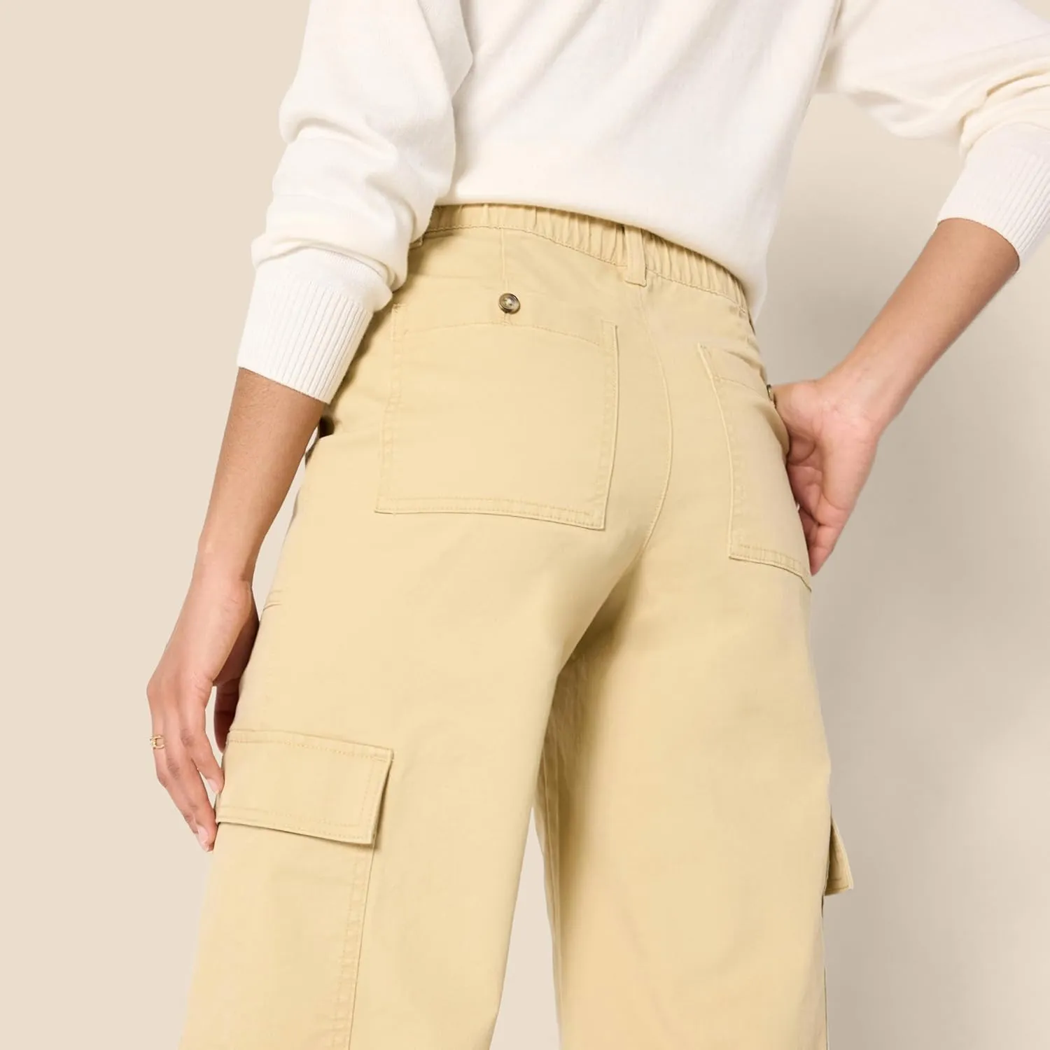 Amazon Essentials Women's High-Rise Regular-Fit Full-Length Cargo Khaki Pant