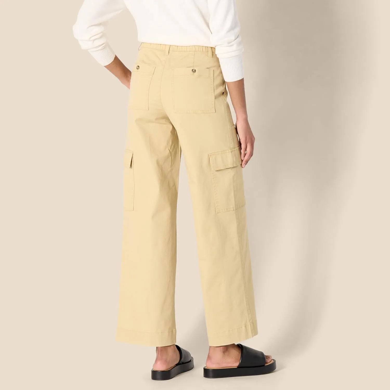 Amazon Essentials Women's High-Rise Regular-Fit Full-Length Cargo Khaki Pant
