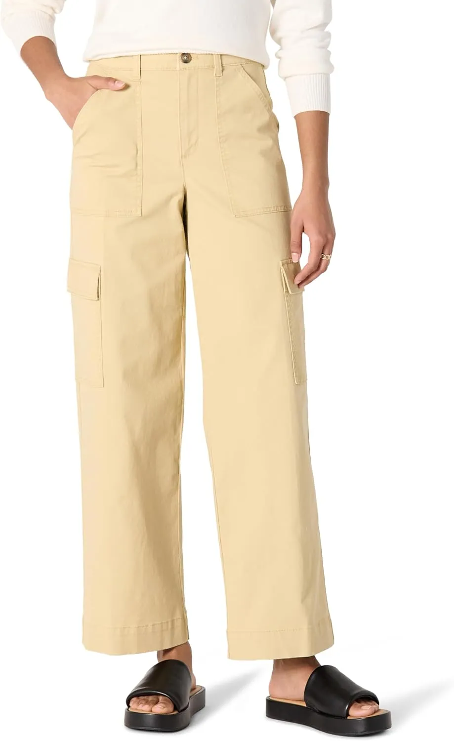 Amazon Essentials Women's High-Rise Regular-Fit Full-Length Cargo Khaki Pant