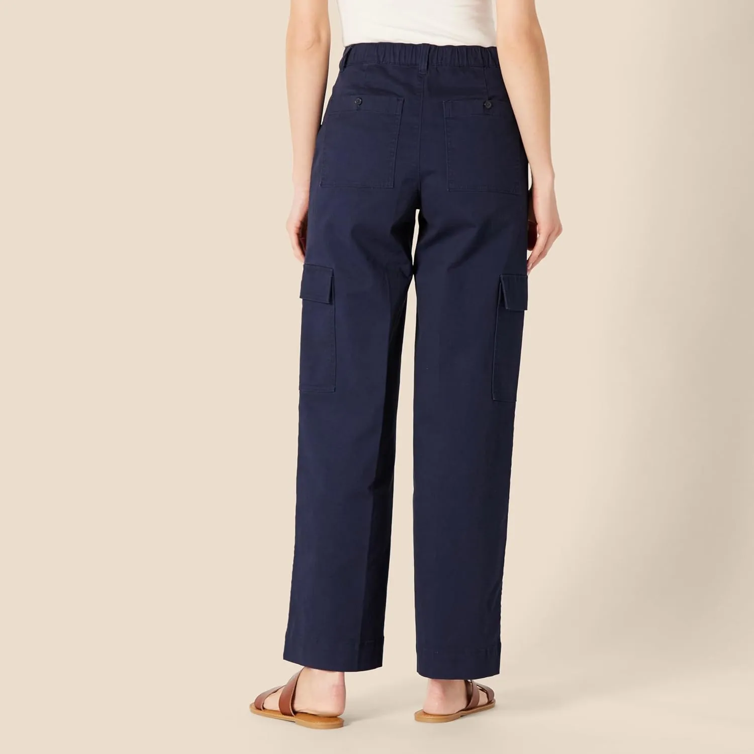 Amazon Essentials Women's High-Rise Regular-Fit Full-Length Cargo Khaki Pant