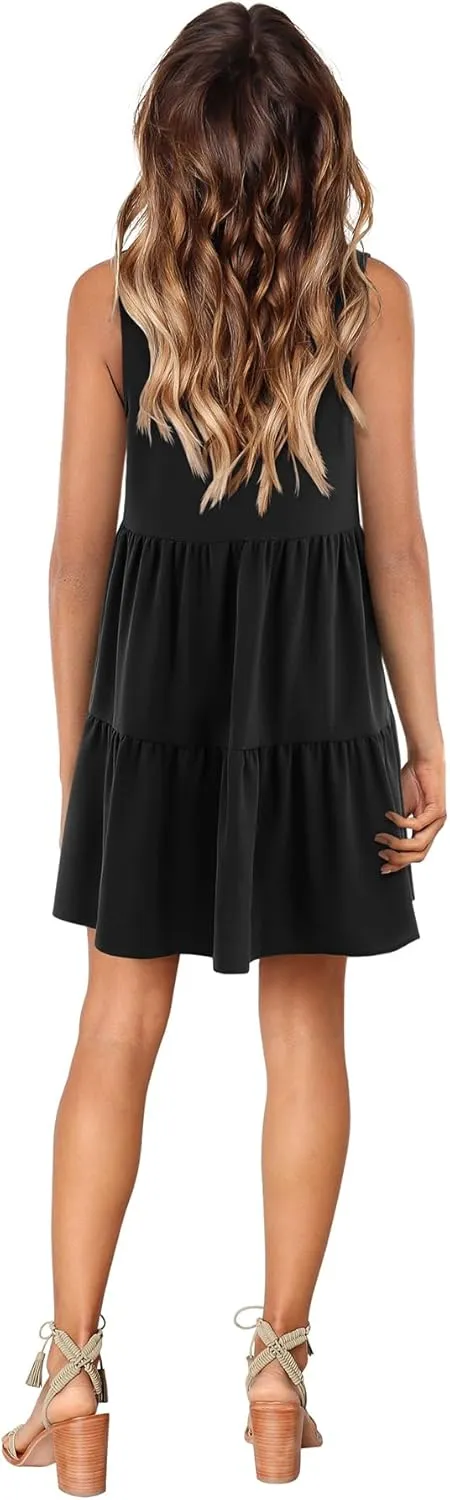 Amoretu Women Summer Tunic Dress Sleeveless V Neck Casual Loose Flowy Swing Tank Dresses