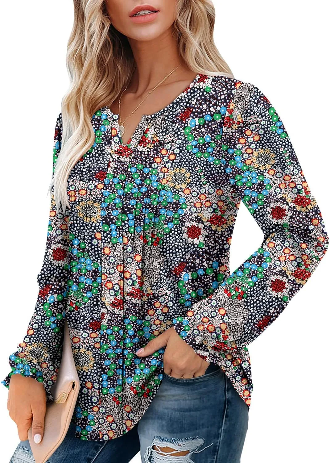 Angerella Long Sleeve Shirts for Women Comfy V Neck Fall Tops Dressy Casual Blouses Trendy Tunic Tops for Leggings S-3XL