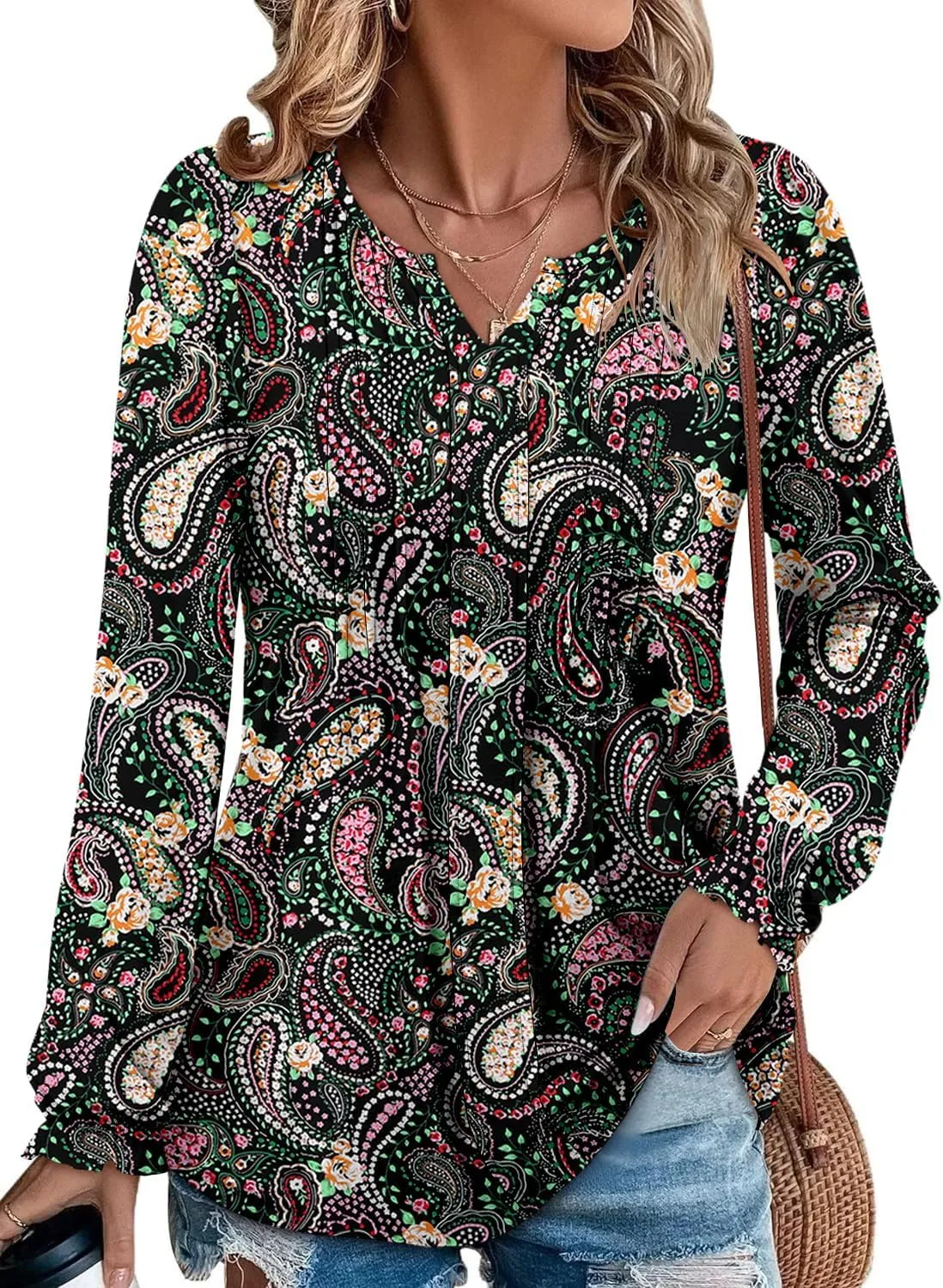 Angerella Long Sleeve Shirts for Women Comfy V Neck Fall Tops Dressy Casual Blouses Trendy Tunic Tops for Leggings S-3XL