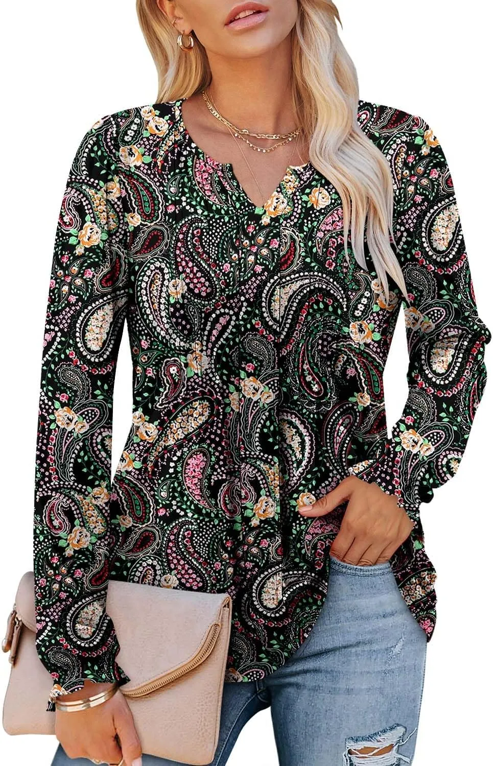 Angerella Long Sleeve Shirts for Women Comfy V Neck Fall Tops Dressy Casual Blouses Trendy Tunic Tops for Leggings S-3XL