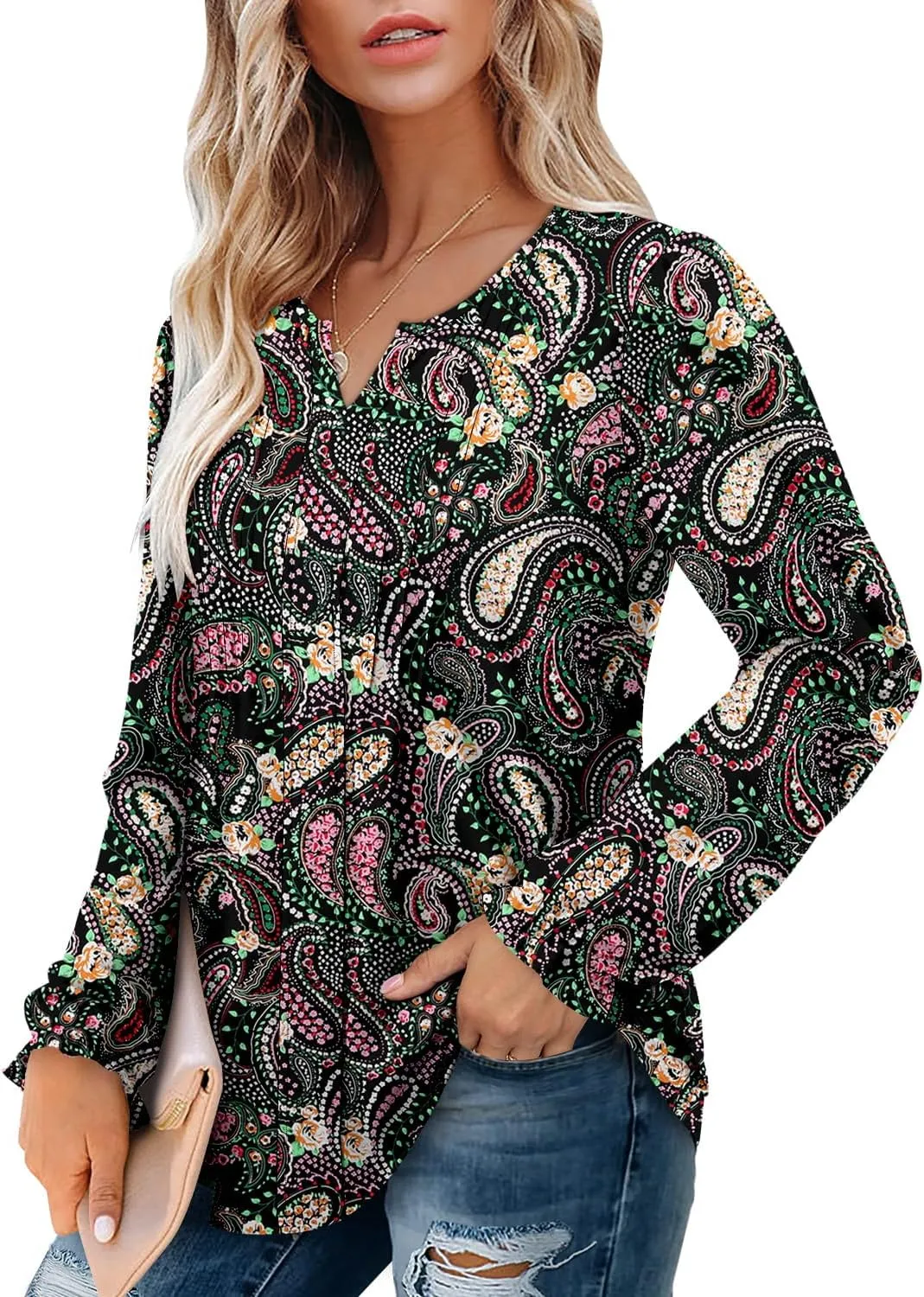 Angerella Long Sleeve Shirts for Women Comfy V Neck Fall Tops Dressy Casual Blouses Trendy Tunic Tops for Leggings S-3XL