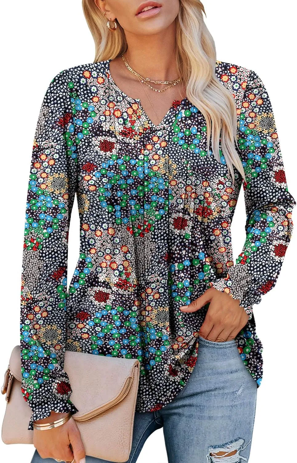 Angerella Long Sleeve Shirts for Women Comfy V Neck Fall Tops Dressy Casual Blouses Trendy Tunic Tops for Leggings S-3XL