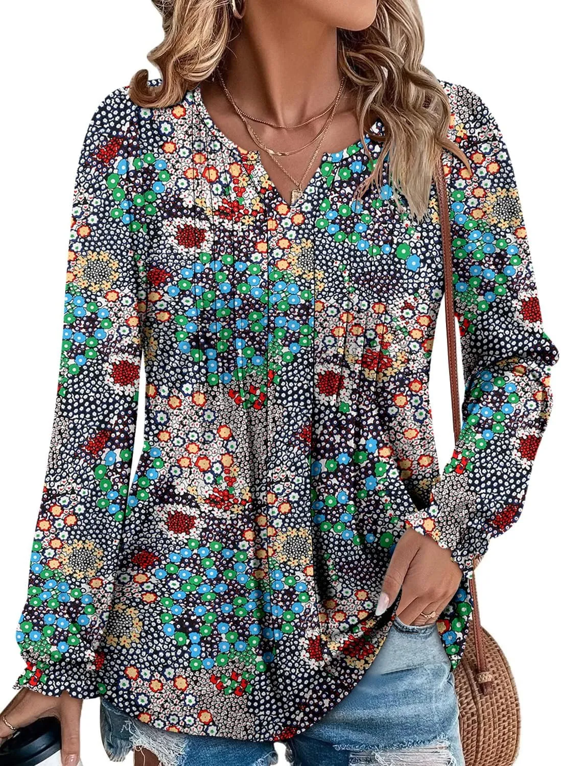 Angerella Long Sleeve Shirts for Women Comfy V Neck Fall Tops Dressy Casual Blouses Trendy Tunic Tops for Leggings S-3XL