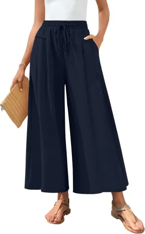 Aodemo Women's Palazzo Pants Dressy Wide Leg Pants High Waist Casual Beach Flowy Culottes with Pockets