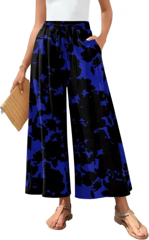 Aodemo Women's Palazzo Pants Dressy Wide Leg Pants High Waist Casual Beach Flowy Culottes with Pockets