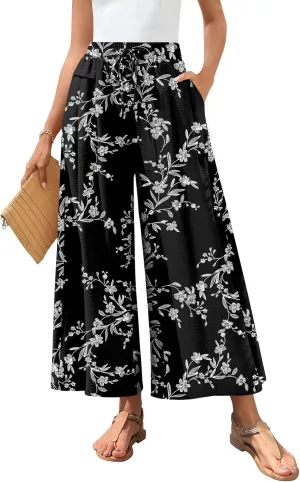 Aodemo Women's Palazzo Pants Dressy Wide Leg Pants High Waist Casual Beach Flowy Culottes with Pockets