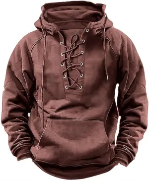 Aymnlox Hoodies Sweatshirts for Men Fashion Vintage Hooded Sweatshirt Heavyweight Solid Color Drawstring Pullover With Pocket
