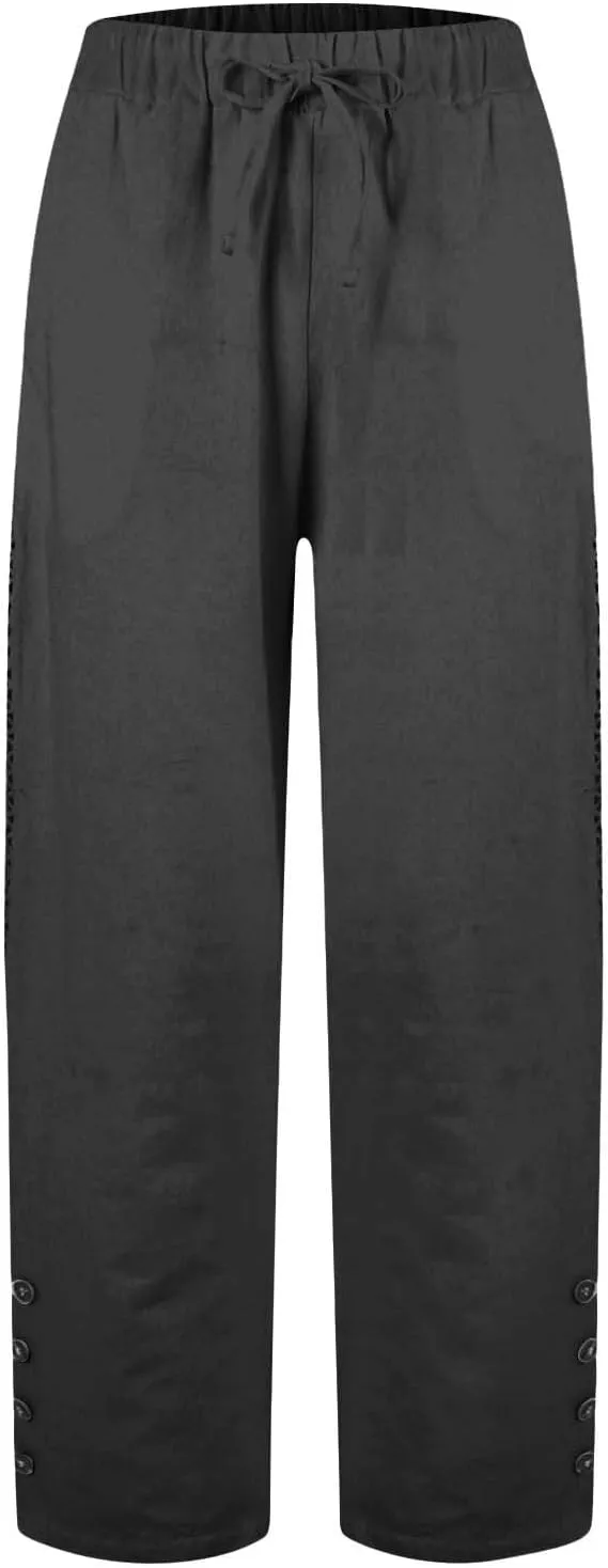 Baggy Linen Pants Women Summer Boho Lightweight High Waist Palazzo Pants Loose Comfy Straight Leg Pants Pockets