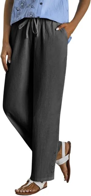 Baggy Linen Pants Women Summer Boho Lightweight High Waist Palazzo Pants Loose Comfy Straight Leg Pants Pockets