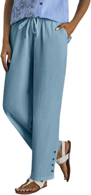 Baggy Linen Pants Women Summer Boho Lightweight High Waist Palazzo Pants Loose Comfy Straight Leg Pants Pockets