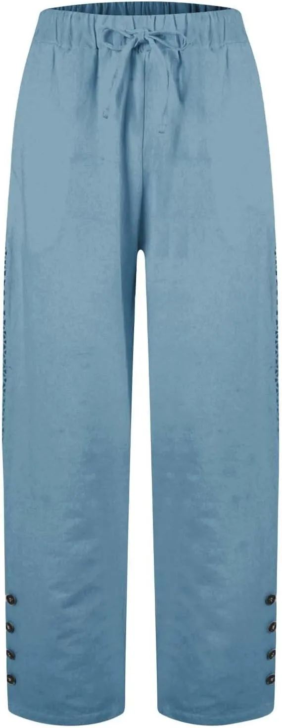 Baggy Linen Pants Women Summer Boho Lightweight High Waist Palazzo Pants Loose Comfy Straight Leg Pants Pockets