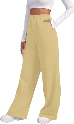 Baggy Wide Leg Sweatpants for Women Fleece Joggers with Pockets Comfy High Waist Lounge Pants Drawstring Sweat Pants