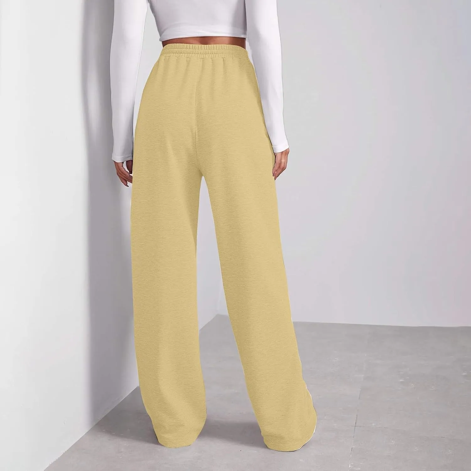 Baggy Wide Leg Sweatpants for Women Fleece Joggers with Pockets Comfy High Waist Lounge Pants Drawstring Sweat Pants