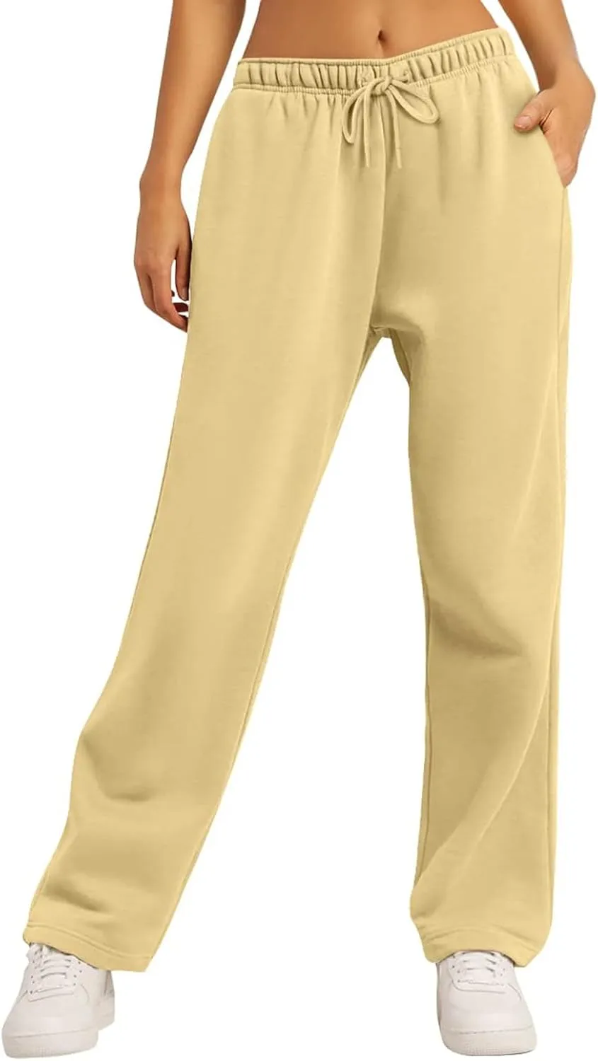 Baggy Wide Leg Sweatpants for Women Fleece Joggers with Pockets Comfy High Waist Lounge Pants Drawstring Sweat Pants