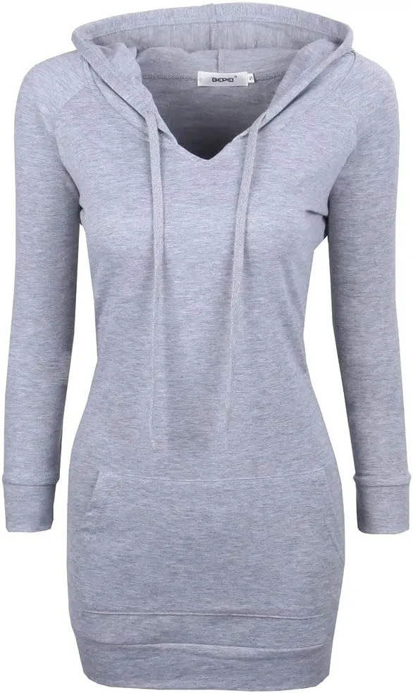 BEPEI Womens Long Sleeve Tunic Hoodie Dressy String Sweatshirts With Pockets