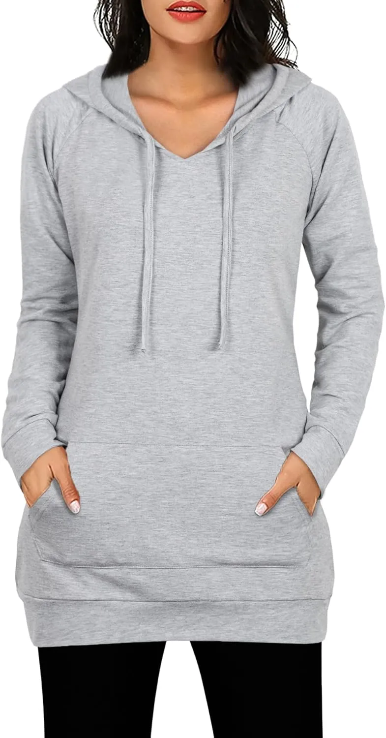 BEPEI Womens Long Sleeve Tunic Hoodie Dressy String Sweatshirts With Pockets