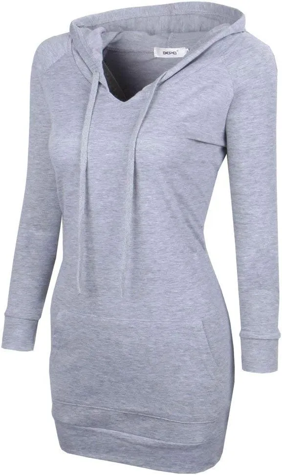 BEPEI Womens Long Sleeve Tunic Hoodie Dressy String Sweatshirts With Pockets