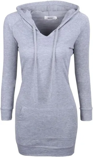 BEPEI Womens Long Sleeve Tunic Hoodie Dressy String Sweatshirts With Pockets