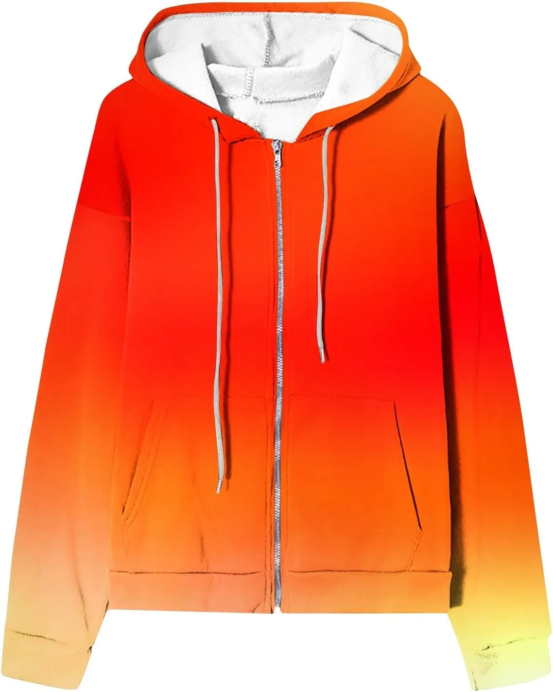 Bidobibo Zip Up Hoodie Women Gradient Color Pattern Zipper Hooded Plus Size Jacket Oversized Tunic Sweatshirt for Women